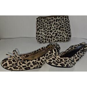 Sidekicks Cheetah Print Size Med 7-8 Womens Foldable Flats W bag